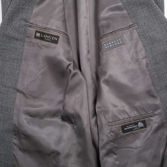 Vintage Lanvin Blazer Gray Two Button Single Vent Nailhead Wool 40 / 41 - Picture 7 of 11